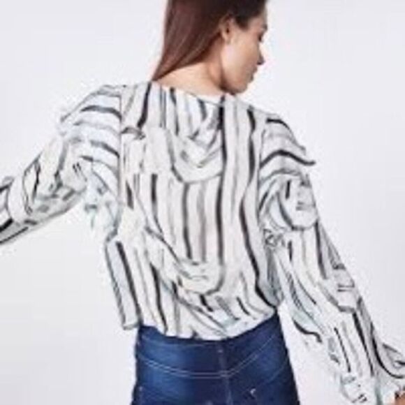 NICOLE MILLER ARTELIER long sleeve knot front printed blouse top size small - Picture 4 of 13